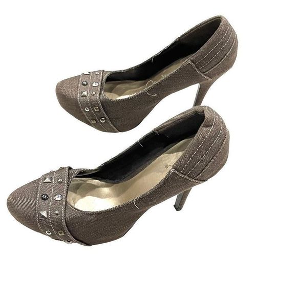 Quipid Tweed Like Pointed Toe Platform Stiletto High Herms with Metal Accent 8:5 - Picture 2 of 9